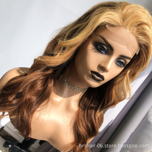 human hair wig lace front glueless wigs transparent 4*4 closure highlight ombre color lace wig vendors